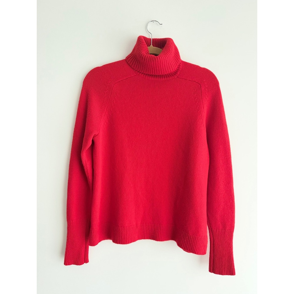 J.Crew Women Red Wool Cashmere Blend Turtleneck Raglan Sweater Holiday Sz M